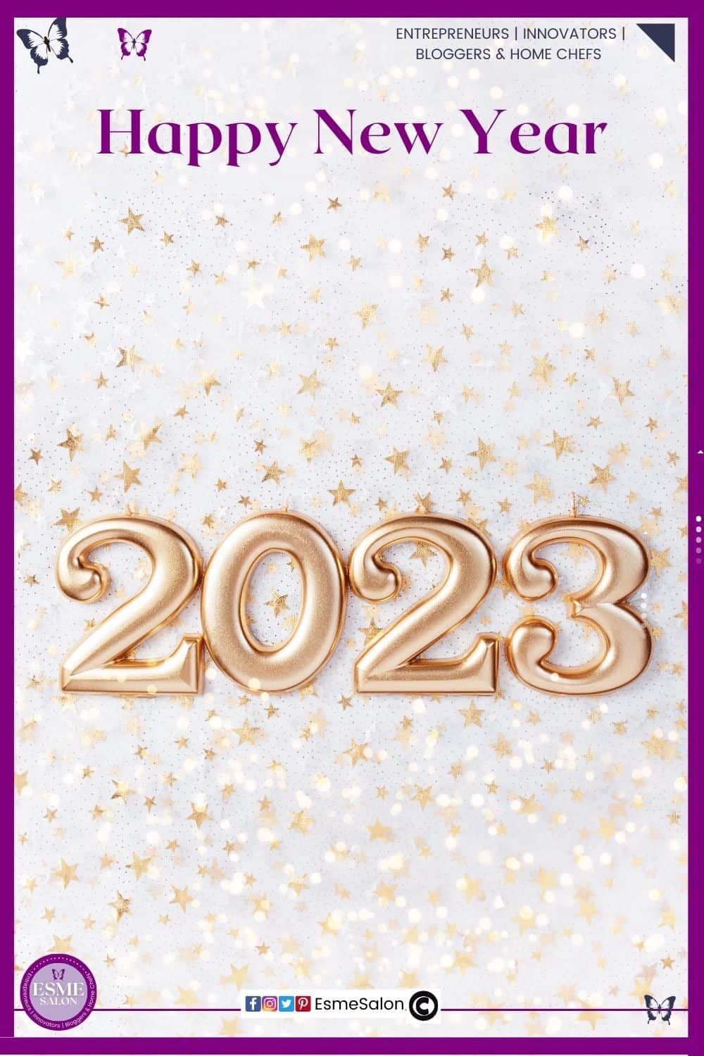 an image on white background with gold starts and a gold 2023