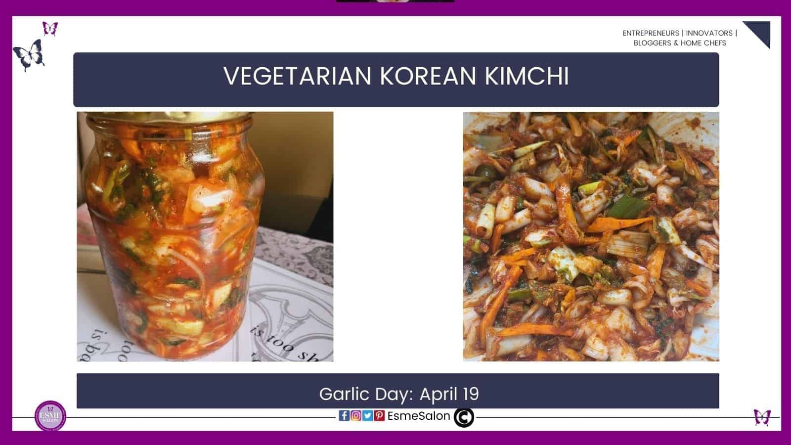 An image of a bottled of homemade Vegetarian Korean Kimchi