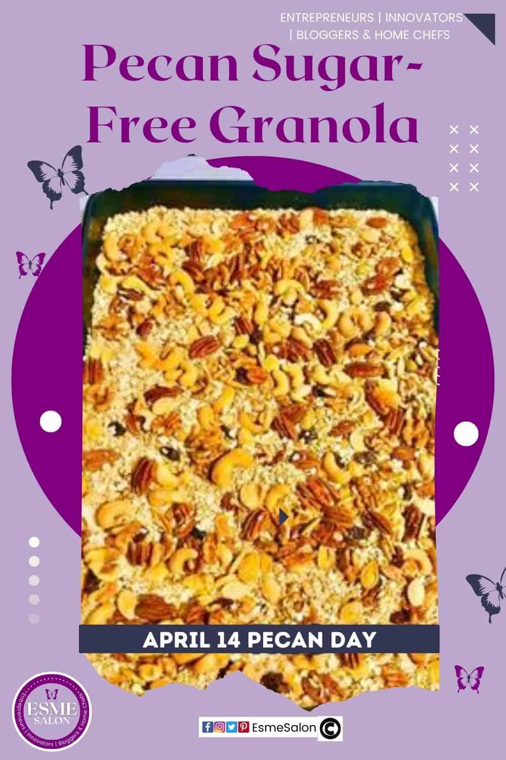 an image of a baking tray with Pecan Sugar-Free Granola