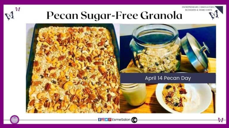 an image of a baking tray with Pecan Sugar-Free Granola as well as plated ready for breakfast