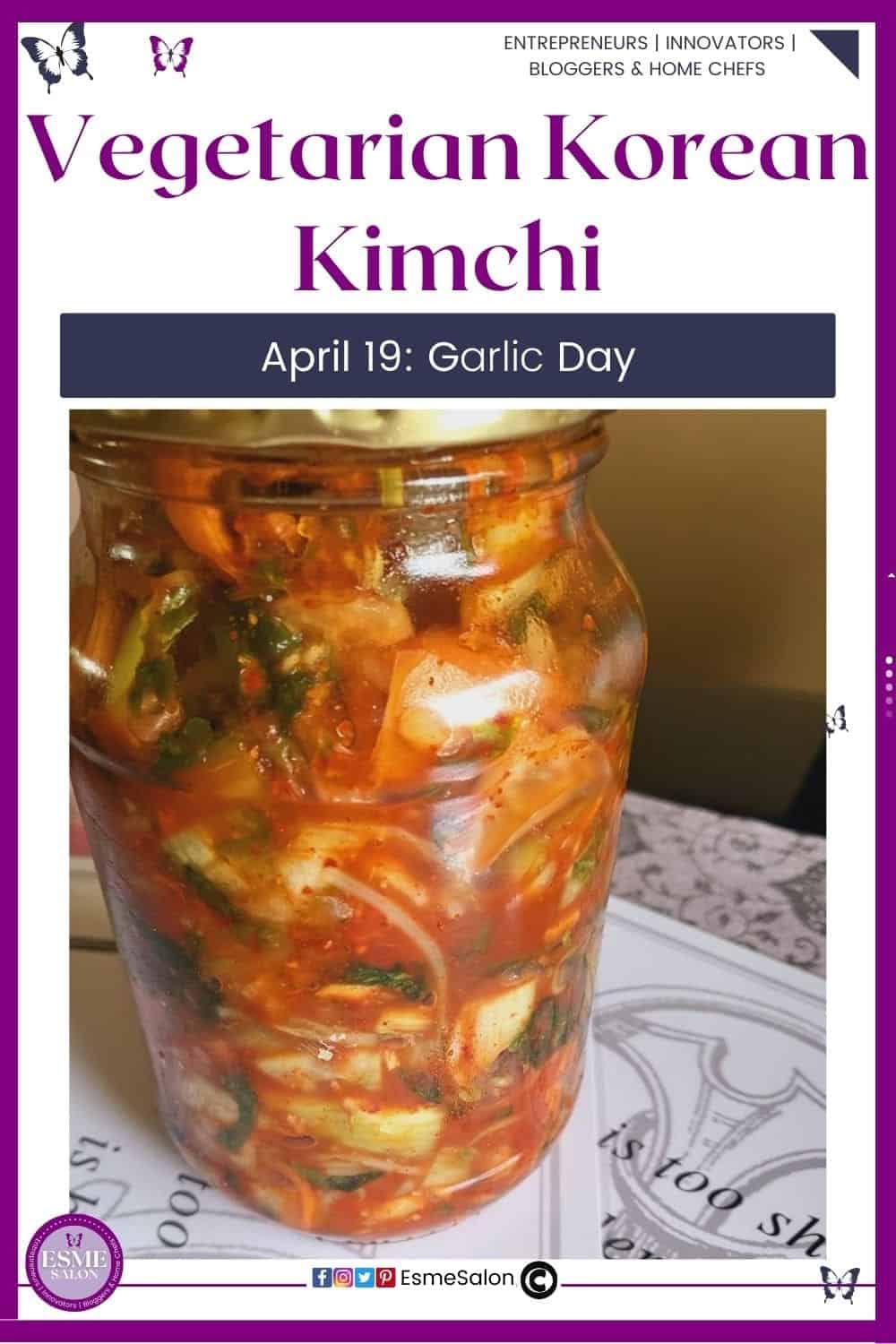 An image of a bottled of homemade Vegetarian Korean Kimchi