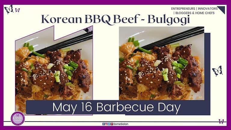 an image of Korean BBQ Beef with rice , and spring onions