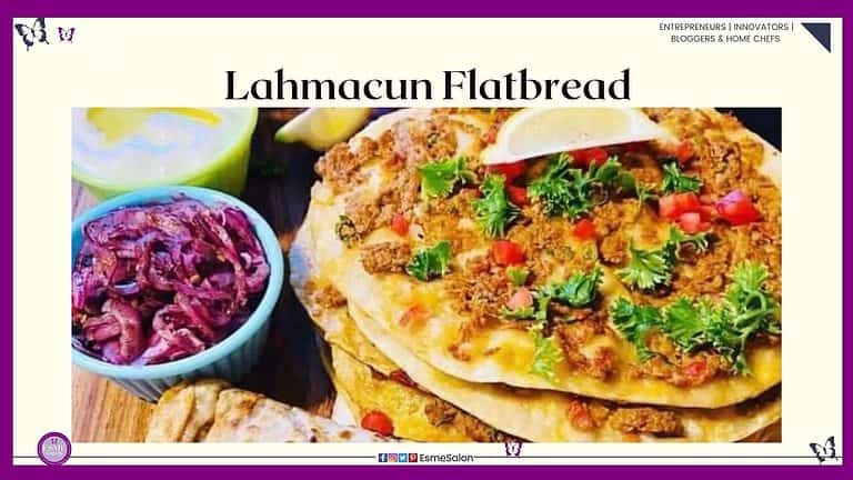an image of some flatbread with mince, red pepper and parsley toppings