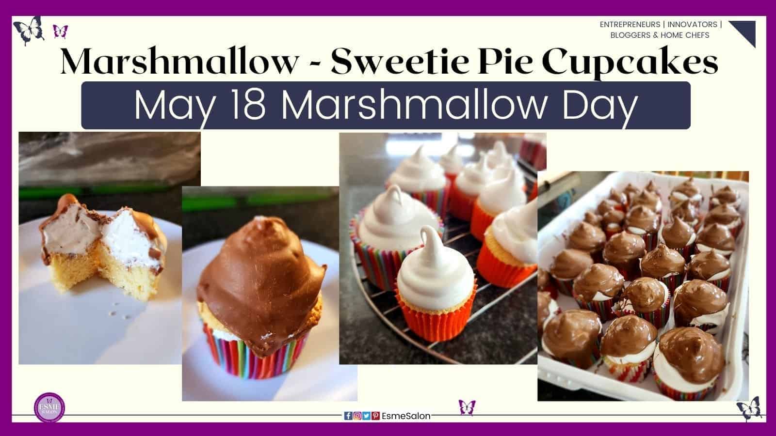 an image of a cupcake with a marshmallow topping - sweetie pie and some dipped in chocolate