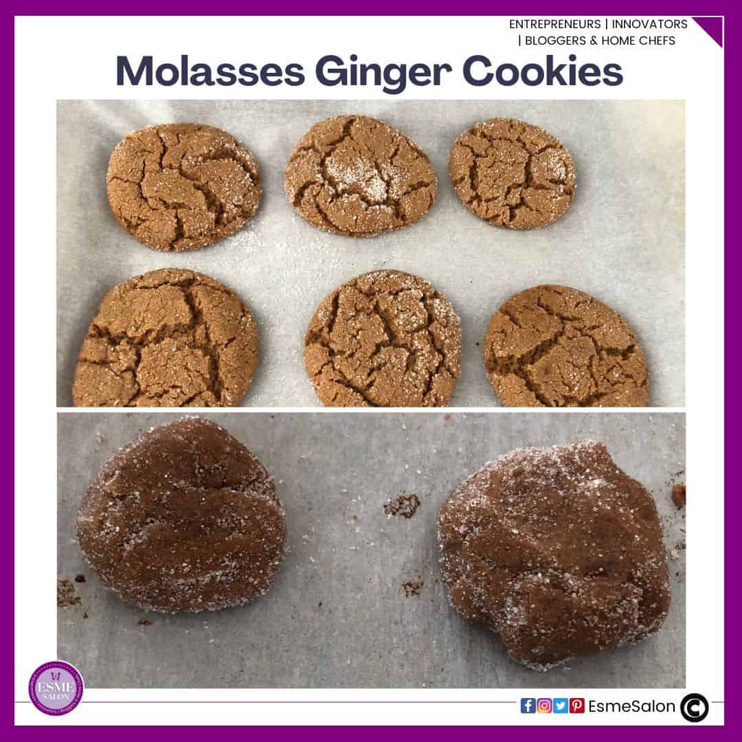 an image of balls of unbaked dough and baked Ginger Cookies with molasses