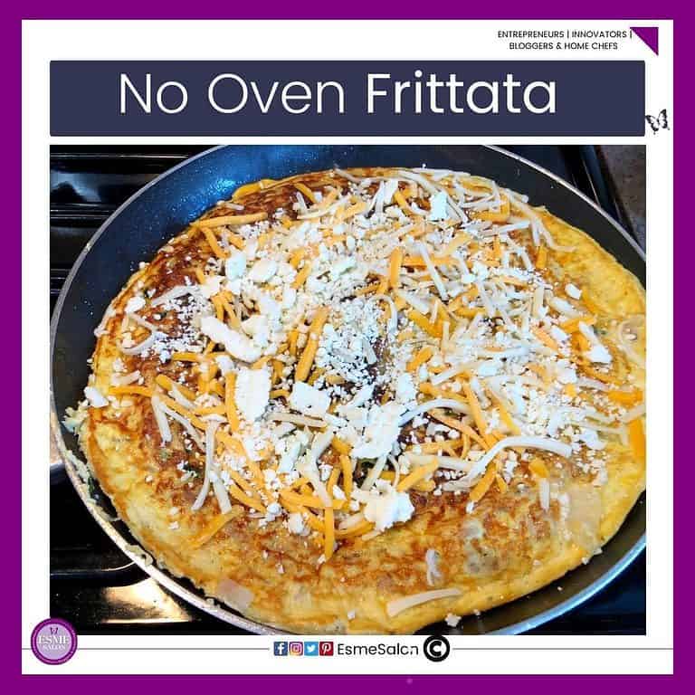 an image of a Frittata in a pan and topped with crumbled fetta made on the stove w