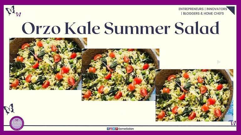 an image of a wooden bowl with an Orzo Kale Summer Salad
