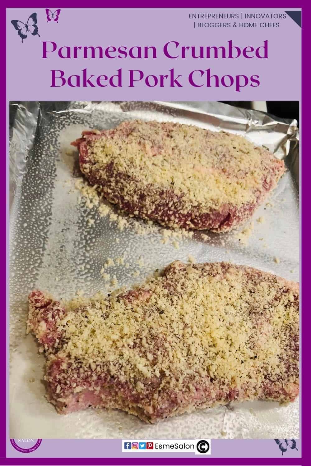 an image of Parmesan Crumbed Baked Pork Chops, raw and ready to be baked
