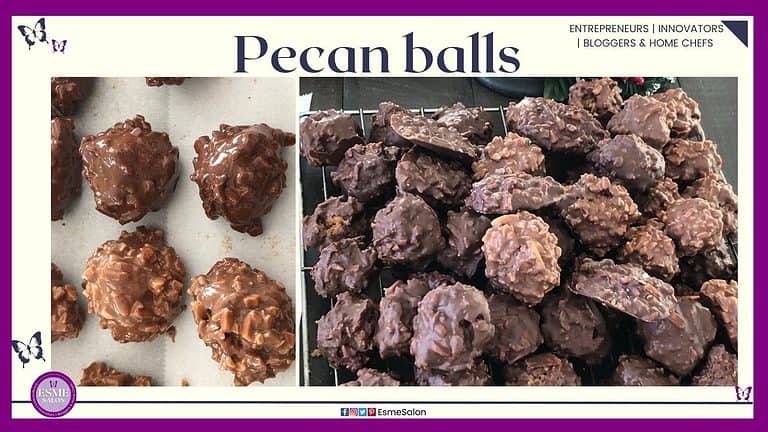 an image of round Pecan balls covered in chocolate