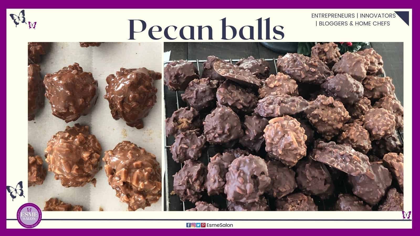 an image of round Pecan balls covered in chocolate