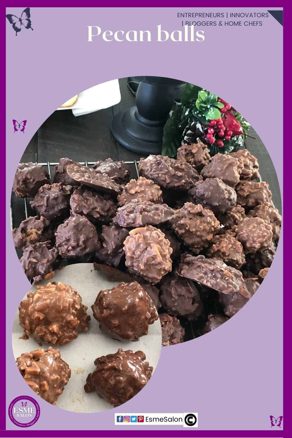 an image of round Pecan balls covered in chocolate