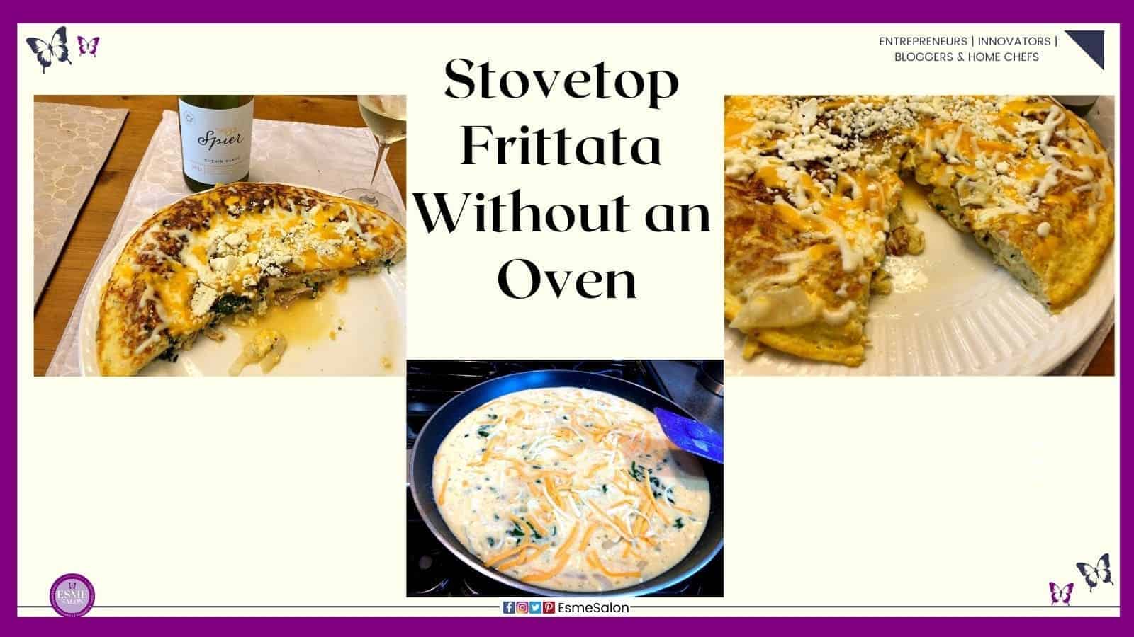 an image of a Frittata plated and topped with crumbled fetta and grated cheese made on the stove