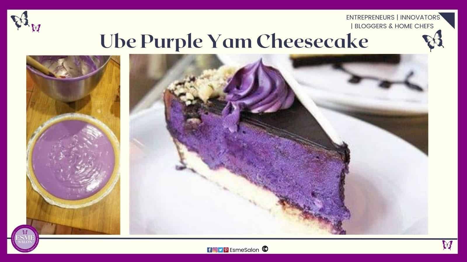 an image of a purple cheesecake made from ube - a purple yam