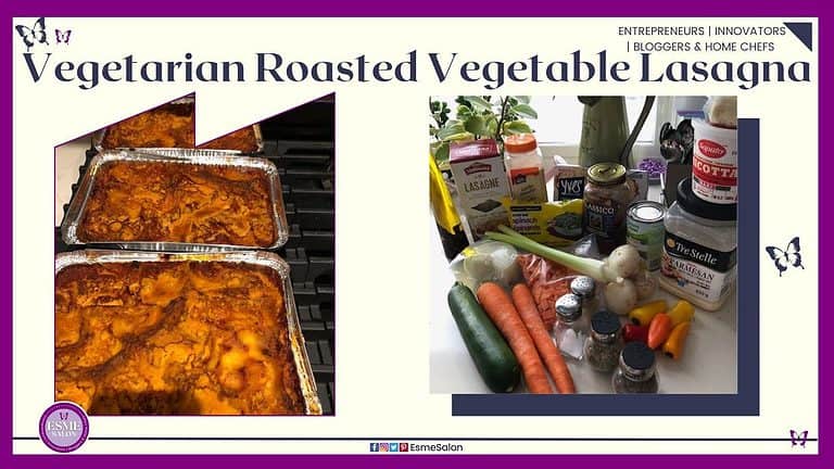 an image of 3 large foil trays filled with Vegetarian Roasted Vegetable Lasagna