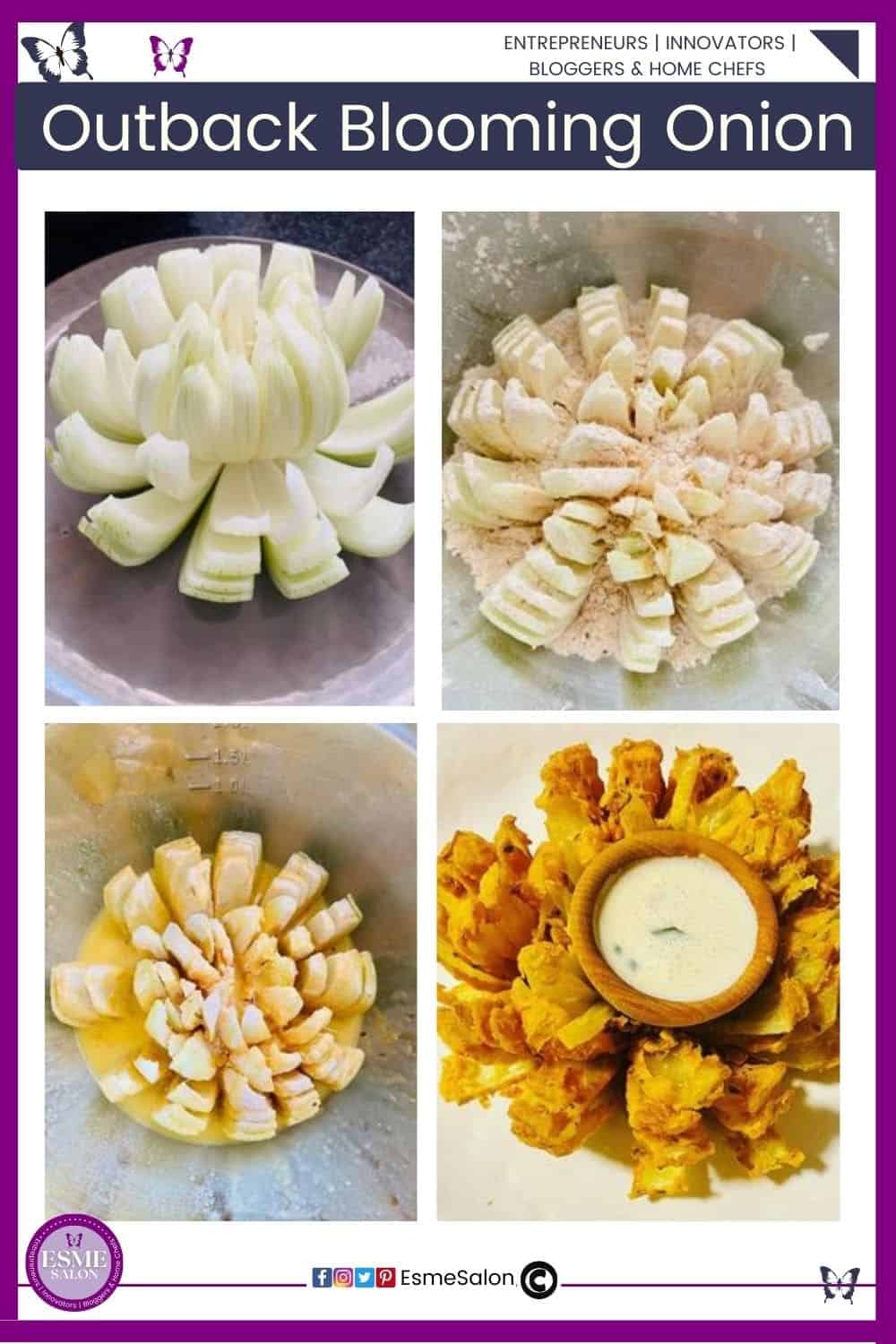 an image of an Outback Blooming Onion in various stages of preparation