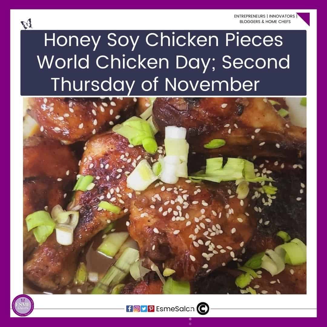 an image of Honey Soy Chicken Pieces sprinkled with sesame seed and spring onions