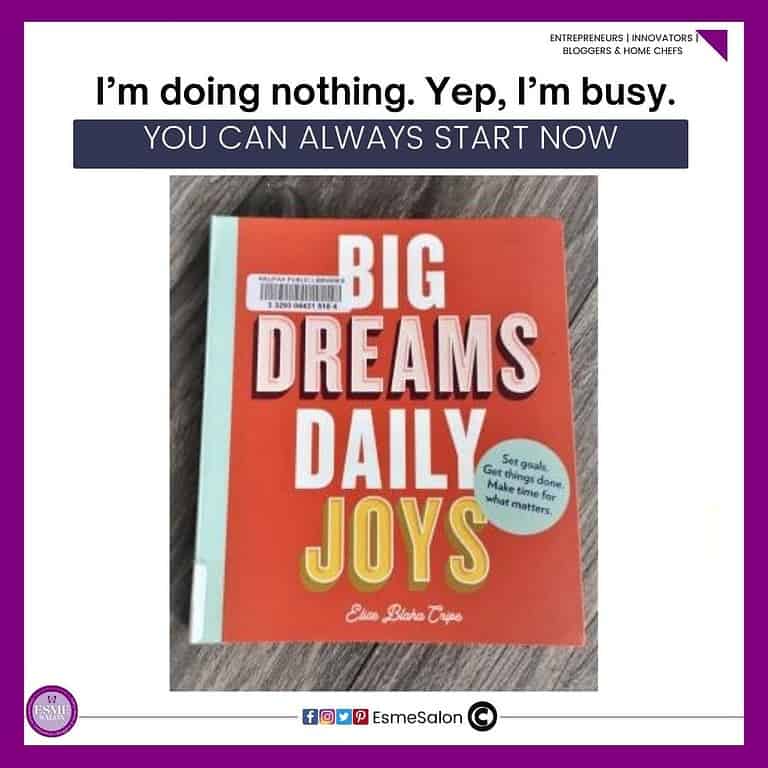 An image of a book called Big Dreams Daily Joys on a gray table as backgroung