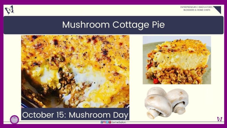 an image of a dish of Mushroom Cottage Pie as well as a single portion plated