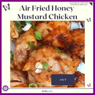 an image of Air Fried Honey Mustard Chicken on w white platter with scallions