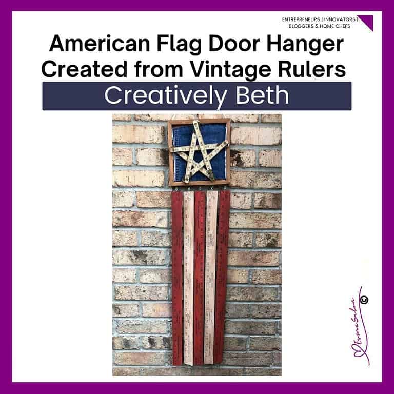an image of an American Flag Door Hanger Created from Vintage Rulers