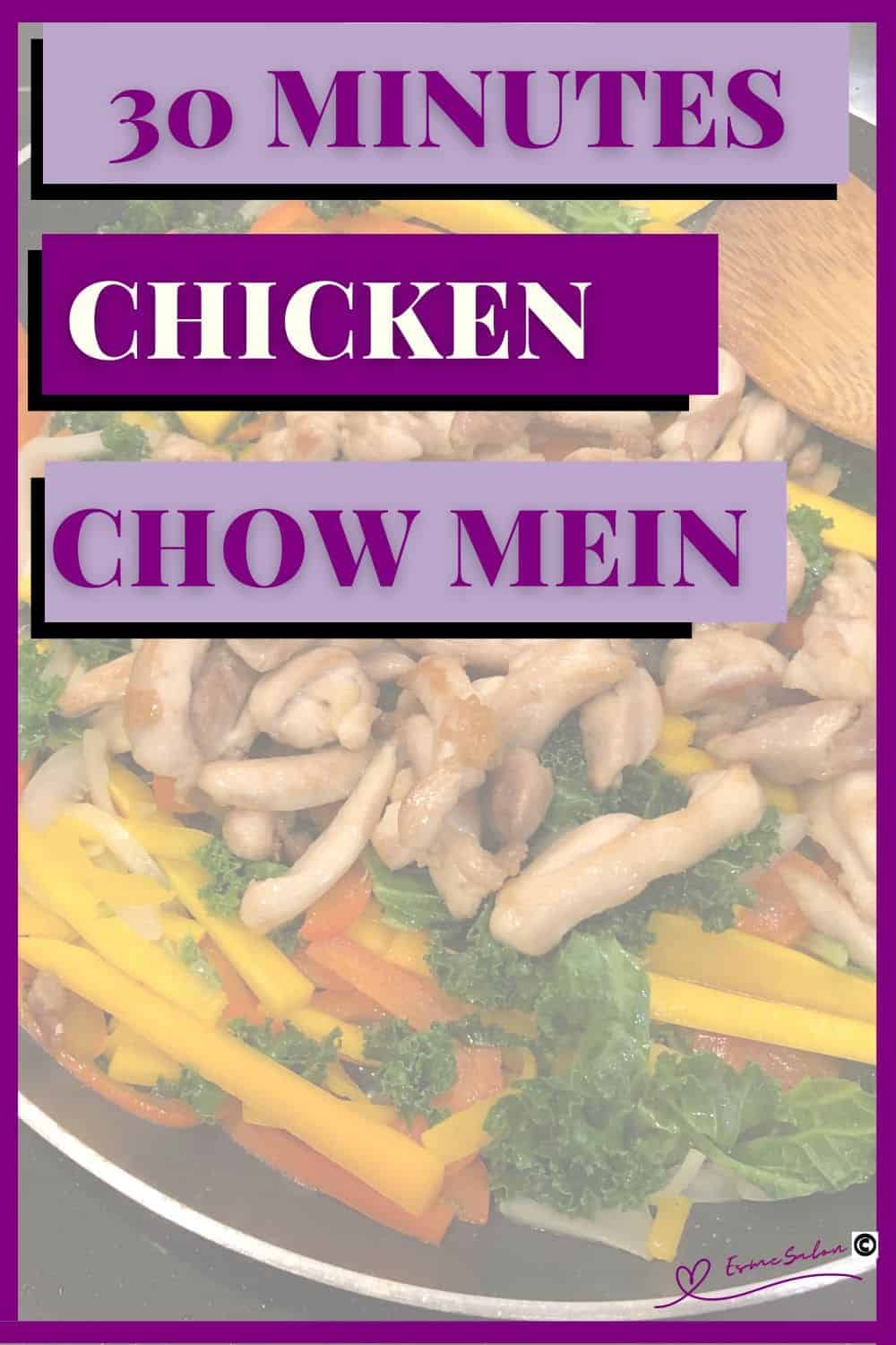an image of Chicken Chow Mein but with a twist, made with kale and butternut iso cabbage and carrots