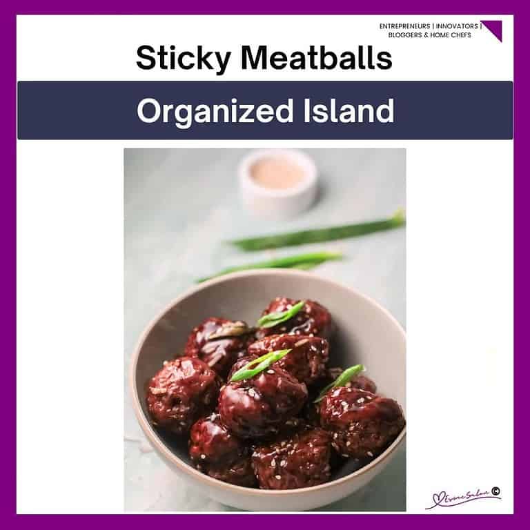 an image of a white bowl with Sticky Meatballs