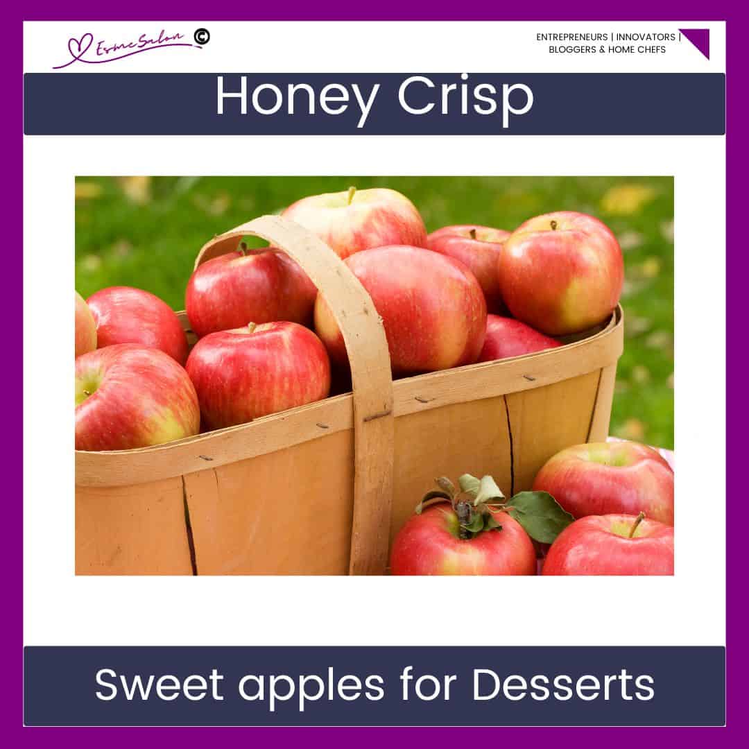 an image of Honey Crisp Apples in a wooden carry box