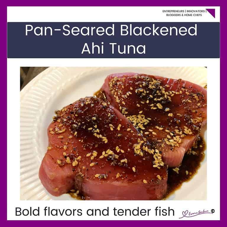 an image of tuna with soy sauce and sesame seeds ready to be Pan-Seared