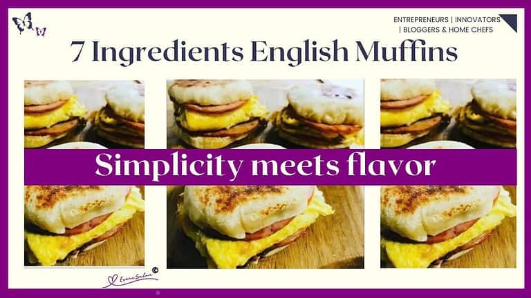 an image of English Muffins for breakfast filled with meat, cheese and egg
