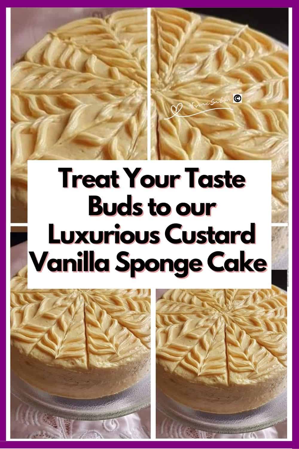 animage of a Custard Vanilla Sponge Cake decorated and cut into slices