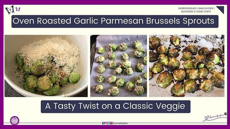 an image of fresh Brussels Sprouts with fresh Garlic, and Parmesan ready to be baked in the oven