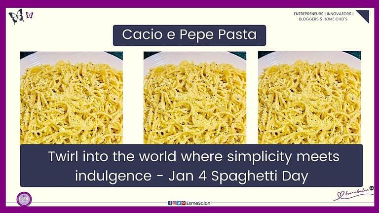 an image of a plate filled with creamy Cacio e Pepe Paste meal - spaghetti with parmesan