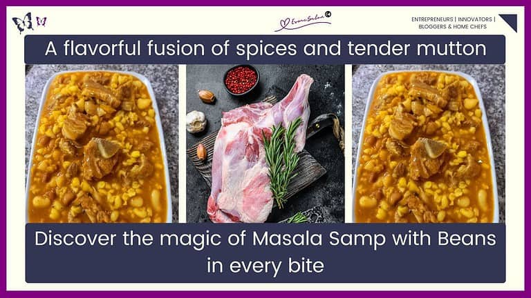 an image of a rectangular dish filled with Kashmiri Masala Samp and Mutton and Beans
