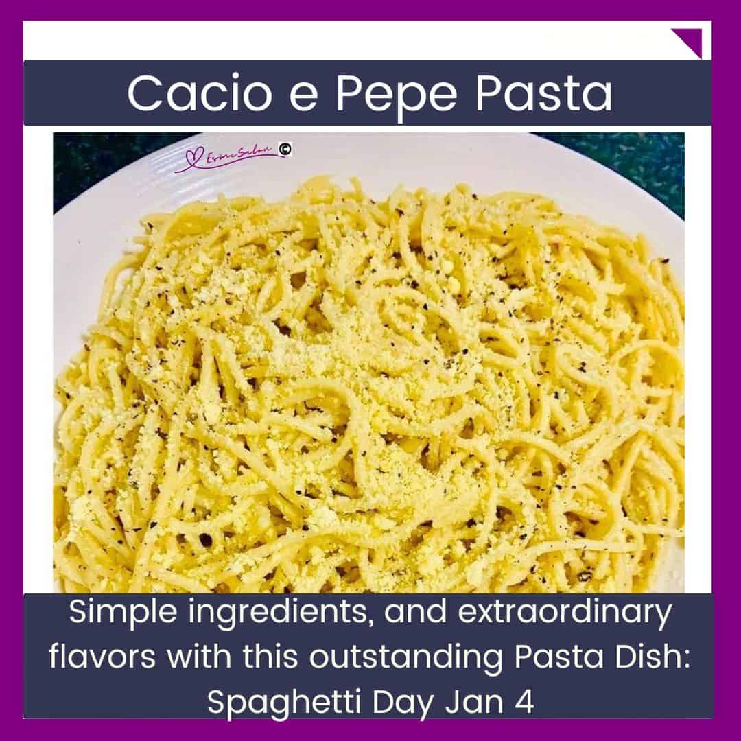 an image of a plate filled with creamy Cacio e Pepe Paste meal - spaghetti with parmesan