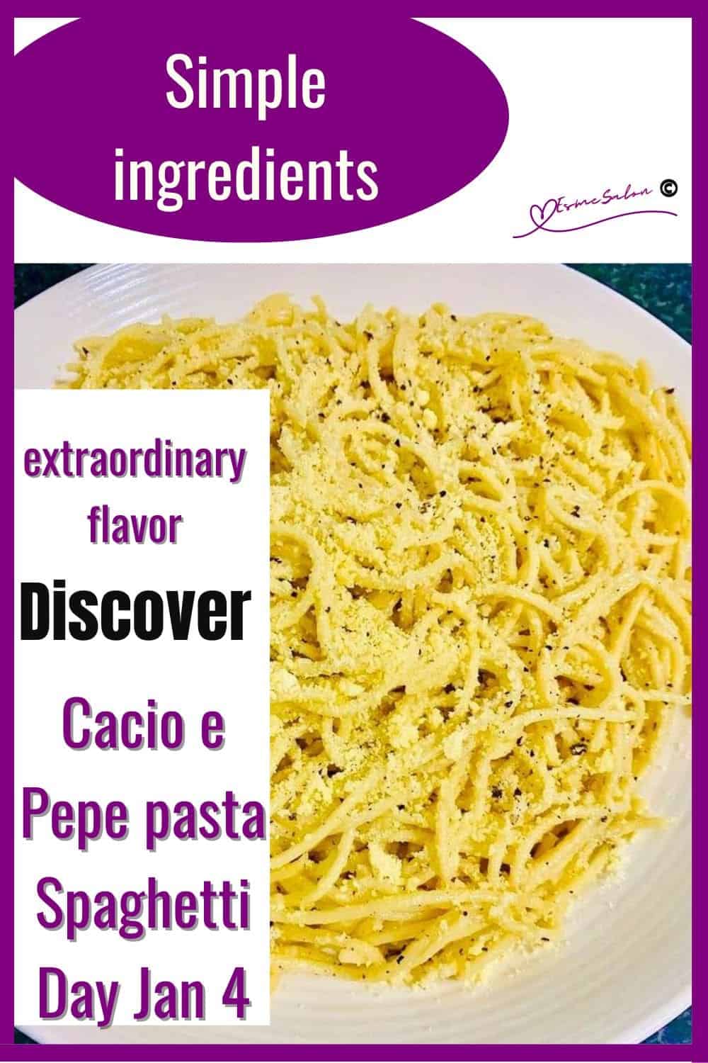 an image of a plate filled with creamy Cacio e Pepe Paste meal - spaghetti with parmesan