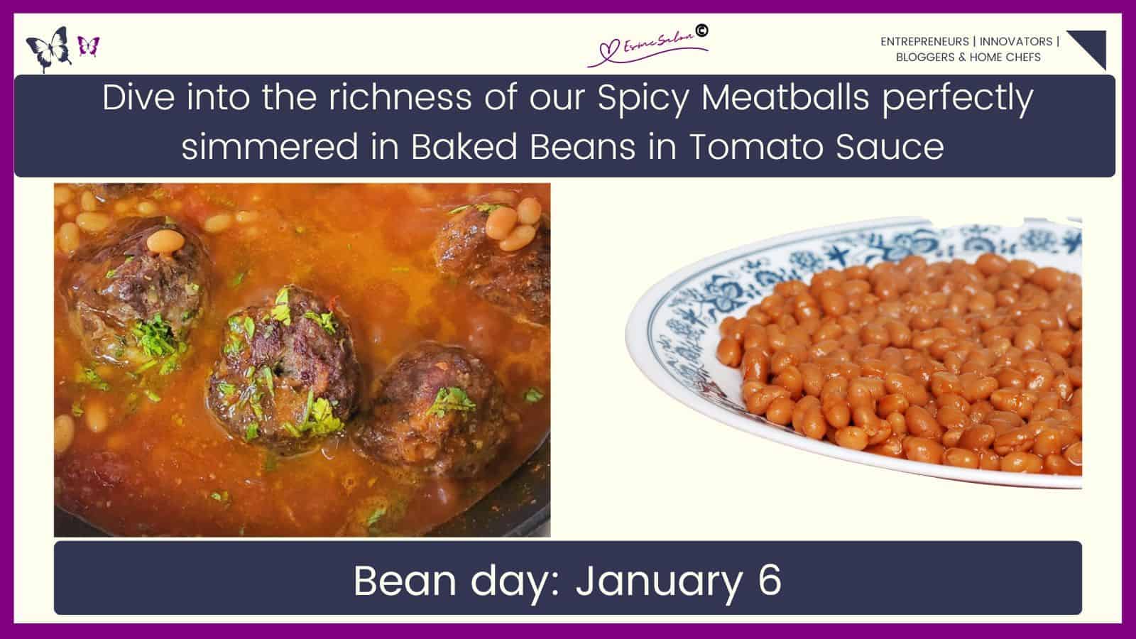 an image of a pan filled with Spicy Meatballs, Baked Beans and Tomato Sauce