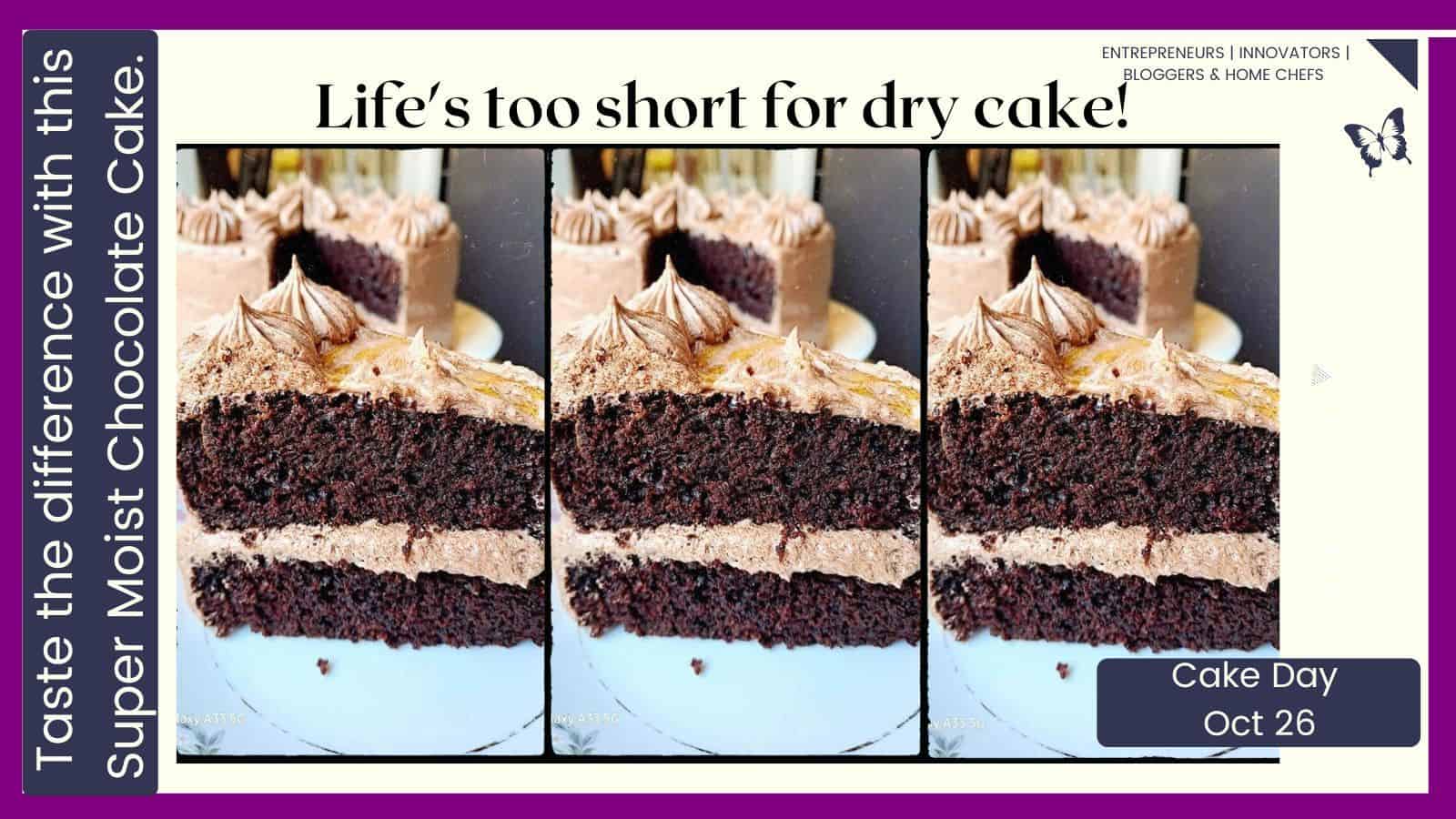 an image of a double layer chocolate cake with creamy frosting in the middle and the top