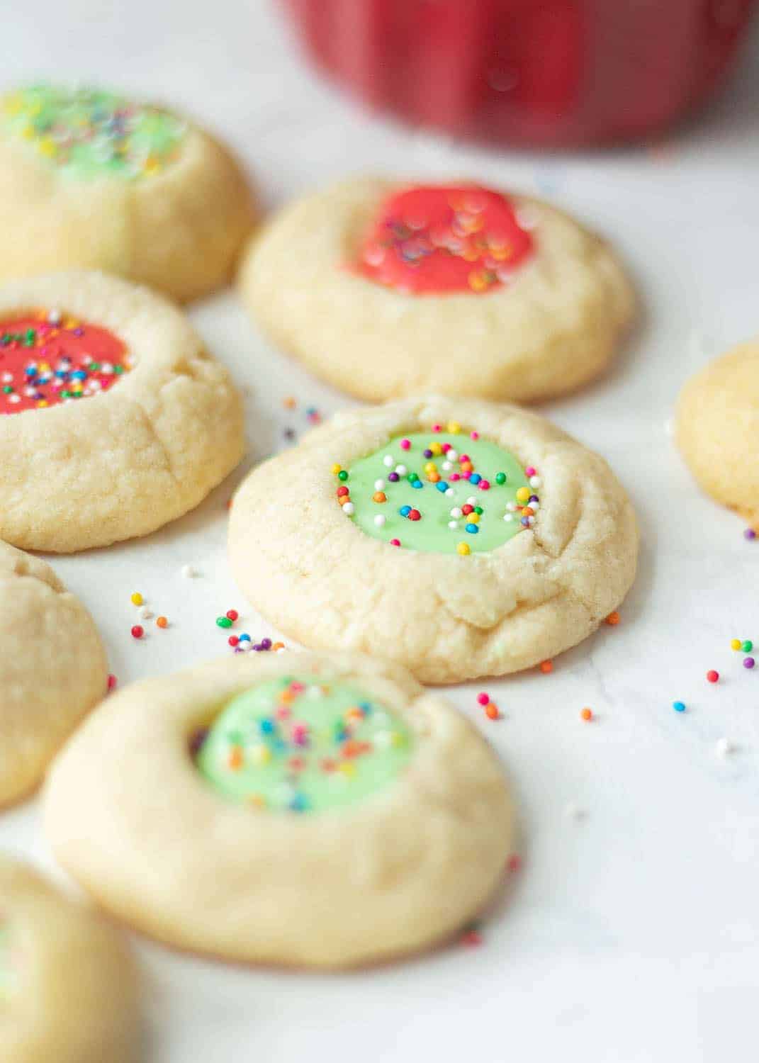 Thumbprint Cookies with Icing and Sprinkles