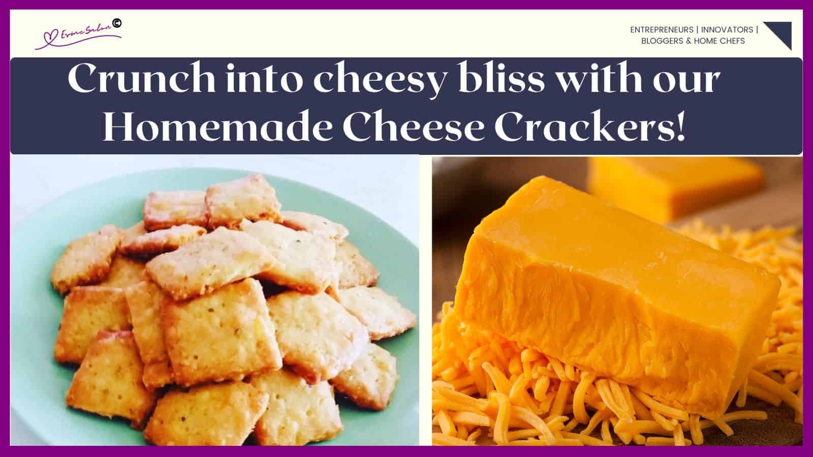 an image of a blue round plate filled with Homemade Cheese Crackers