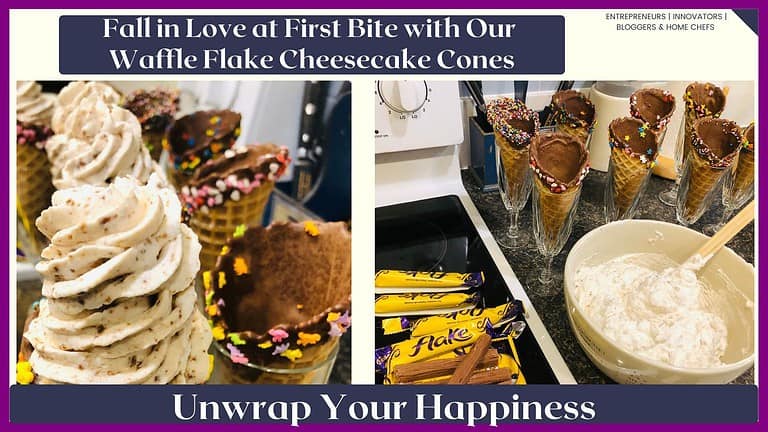 an image of a Waffle Cone covered with chocolate in the inside and filled with a cheesecake filling and Flake