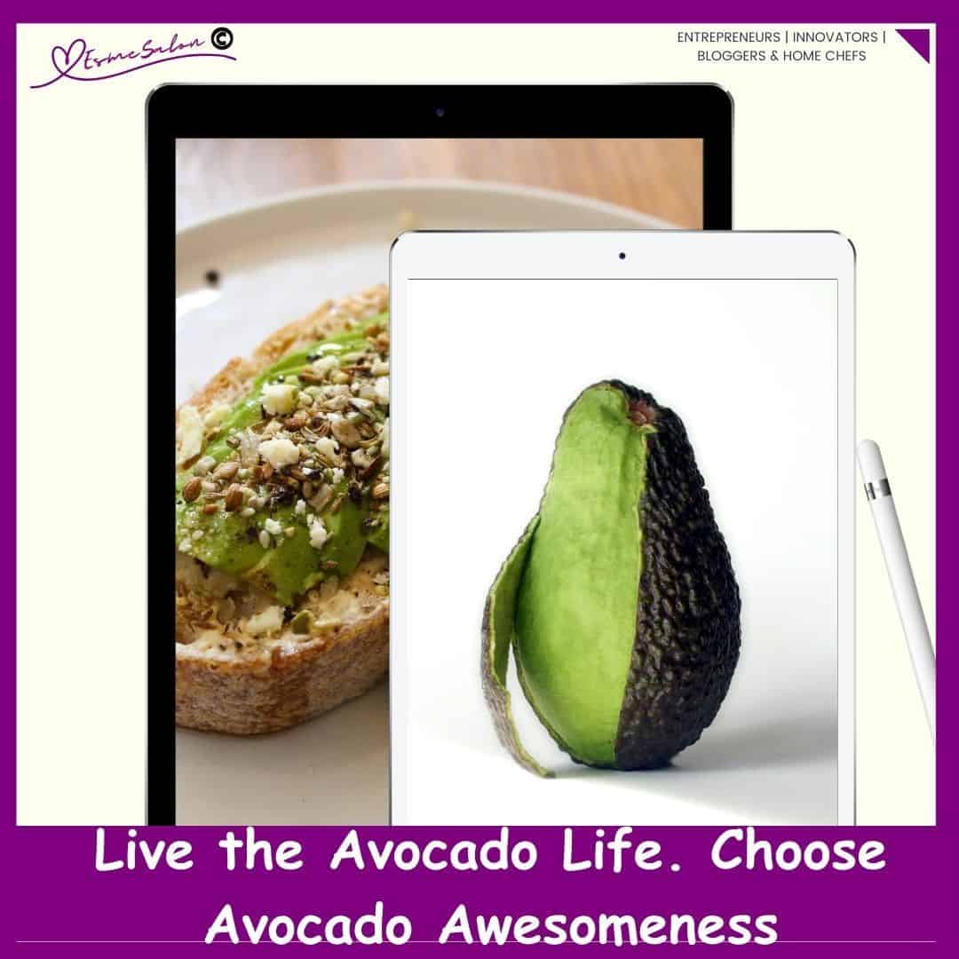 images of avocado toast and fresh avocado