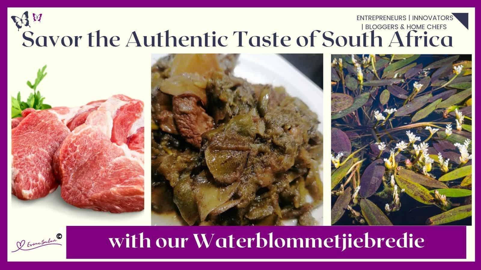 an image of a bowl filled with lamb meat and Waterblommetjie Stew / Bredie
