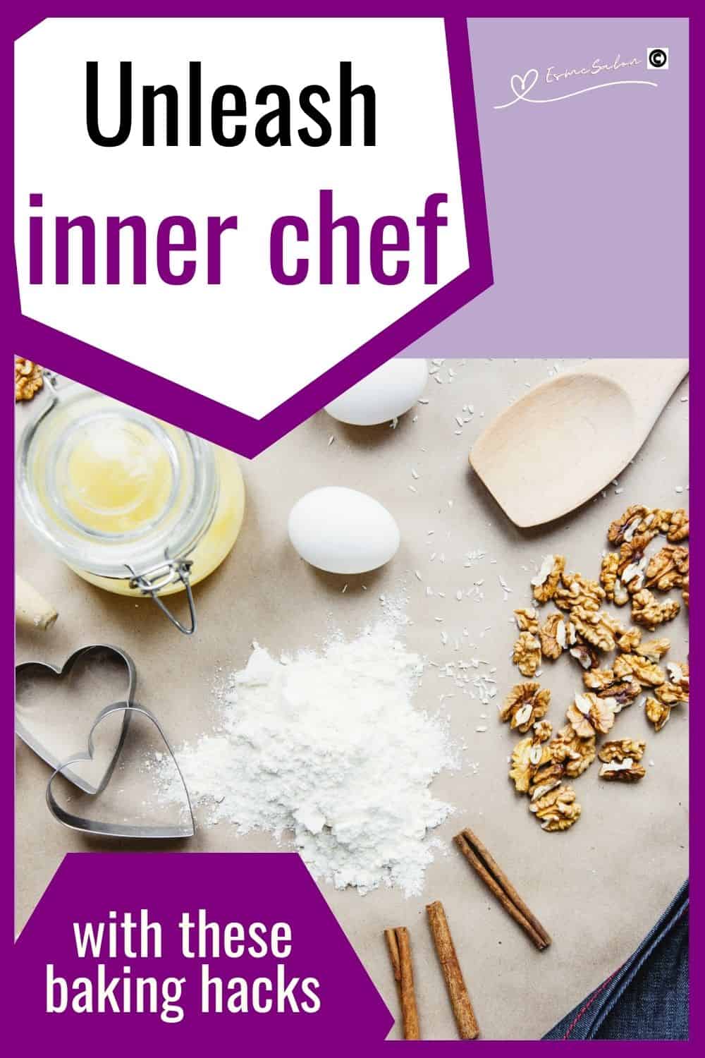 an image of a table with various ingredients, flour, eggs and nuts ready for baking