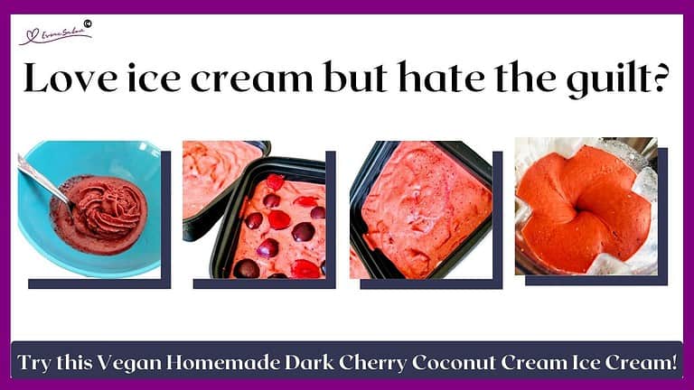 an image of Vegan Homemade Dark Cherry Coconut Cream Ice Cream (Nice Cream) served and ready to be frozen