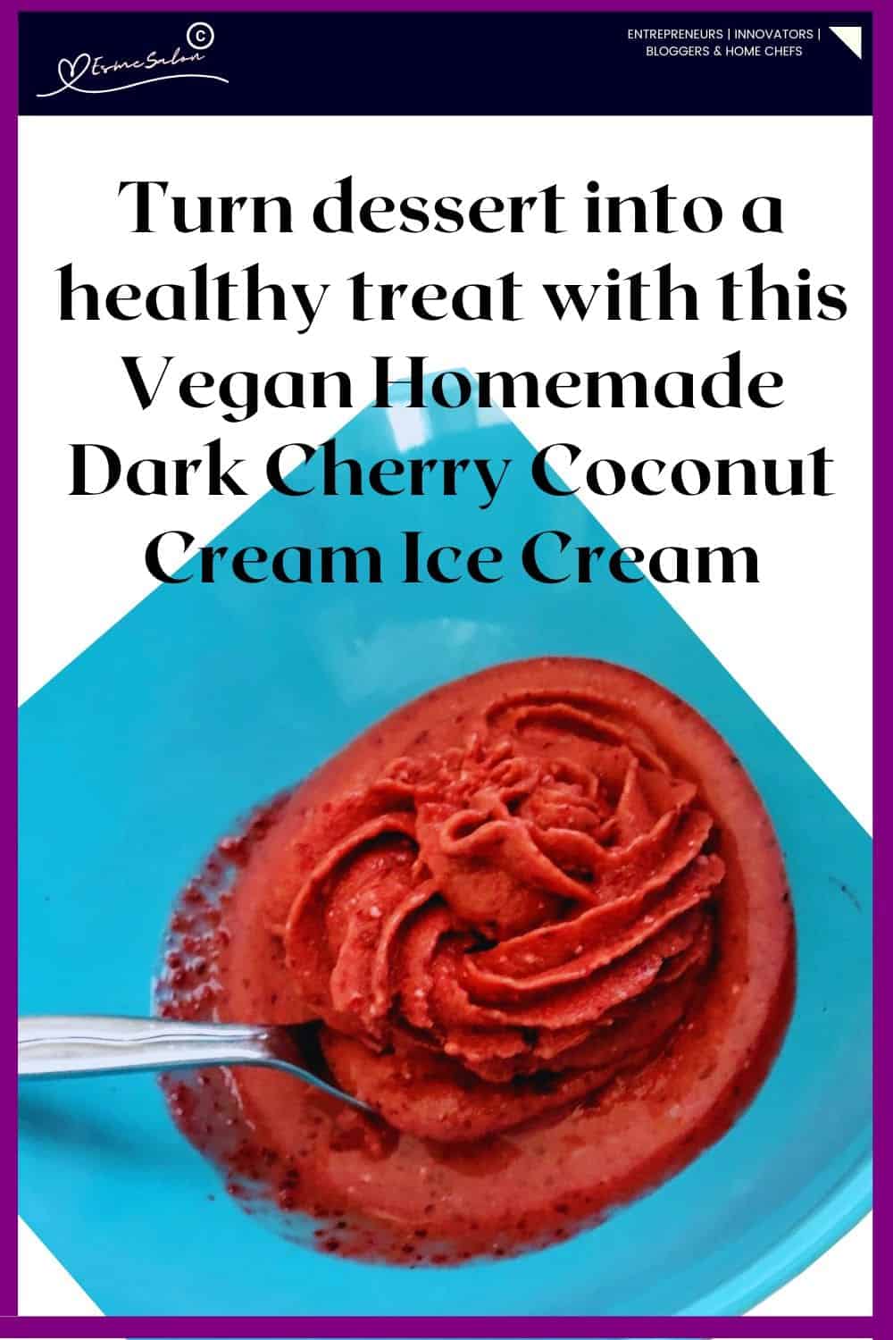an image of Vegan Homemade Dark Cherry Coconut Cream Ice Cream (Nice Cream) served and ready to be frozen