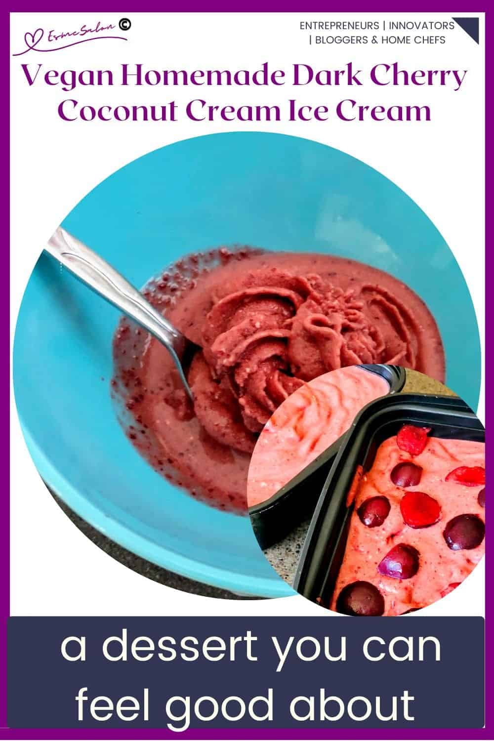 an image of Vegan Homemade Dark Cherry Coconut Cream Ice Cream (Nice Cream) served and ready to be frozen