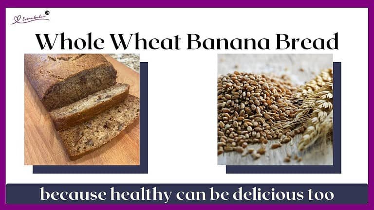 an image of a Whole Wheat Banana Bread on a wooden board and sliced
