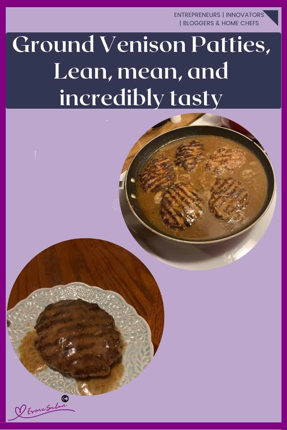 an image of Ground Venison Patties in gravy and plated
