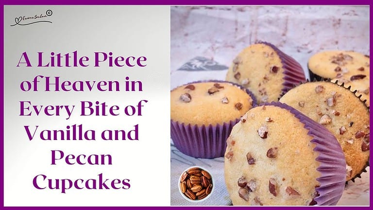 an image of Soft Tasty Vanilla Pecan Cupcakes in purple cupcake holders