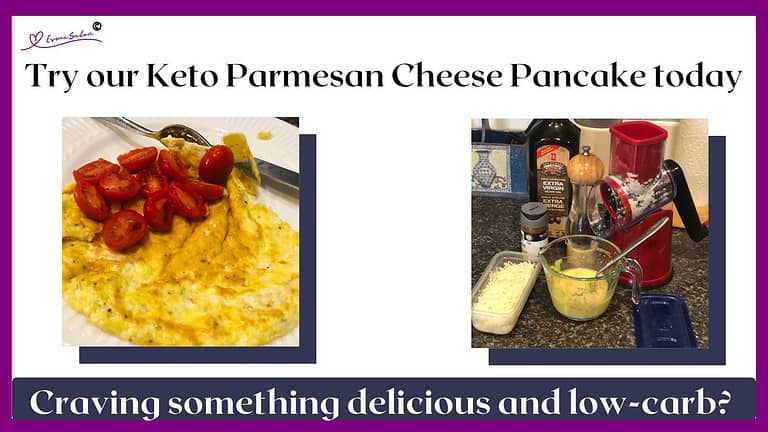 an image of Keto Parmesan Cheese Pancake plated with cherry tomatoes